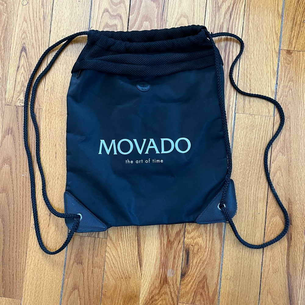 Movado Black and Gray Drawstring Backpack